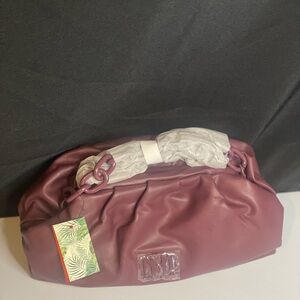 Badgley Mischka Women’s Burgundy Vegan Leather, Ruched Convertible Clutch NWT